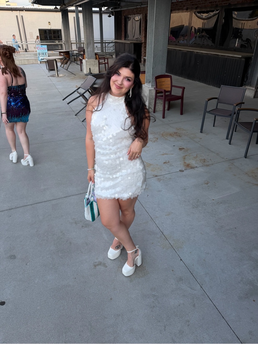 12th Tribe White Sequin Mini Dress - Halter Neck Party Dress